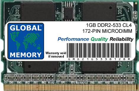 1GB DDR2 533MHz PC2-4200 172-PIN MICRODIMM MEMORY RAM FOR LAPTOPS/NOTEBOOKS 1GB DDR2 533MHz PC2-4200 172-PIN MICRODIMM MEMORY RAM FOR LAPTOPS/NOTEBOOKS
